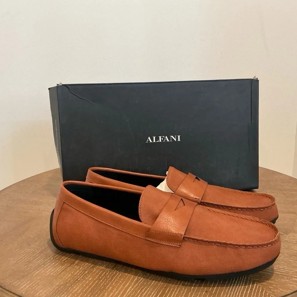 Alfani Mens Brown Penny Comfort Iker Round Toe Slip On Loafers